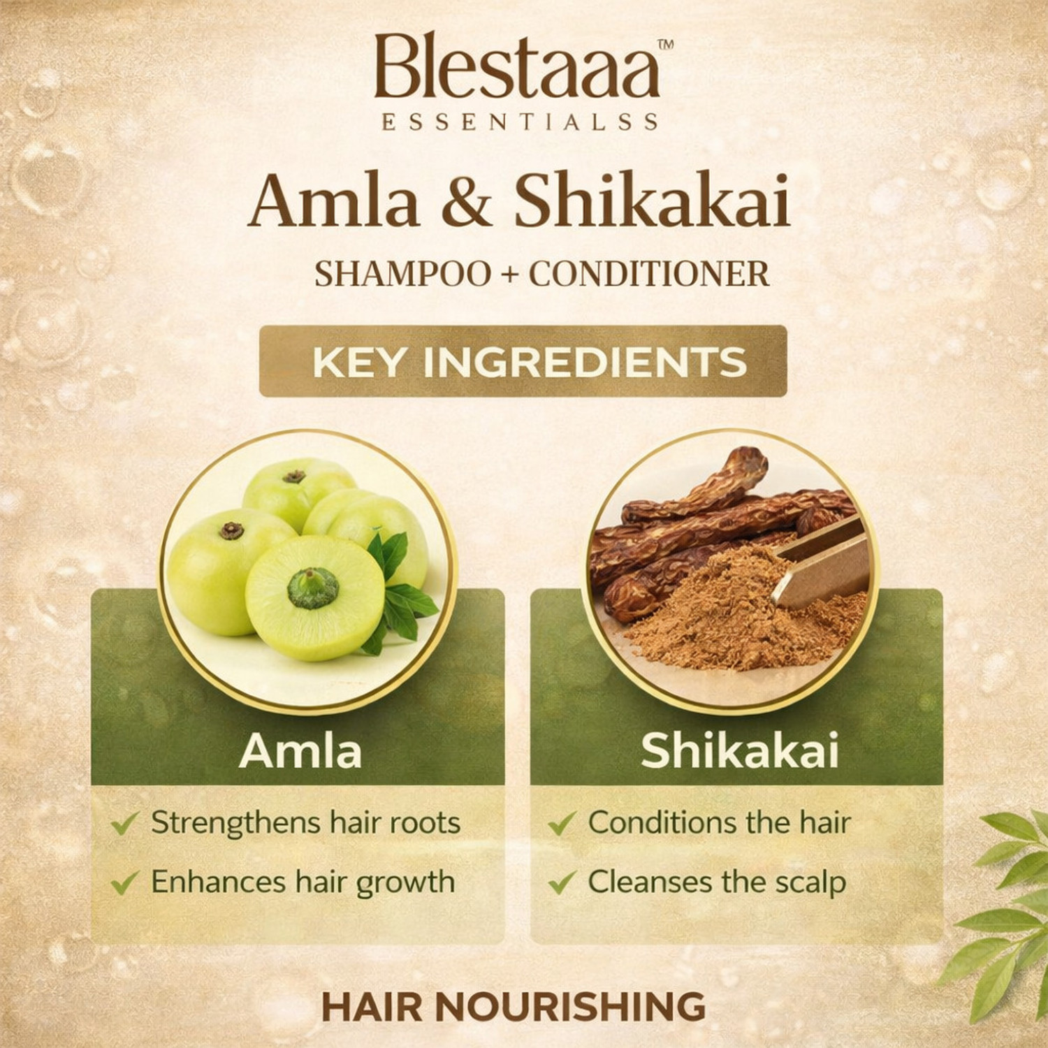 Image of blestaaa essentialss Herbal Amla Reetha Shikakai Shampoo for Natural Hair Care