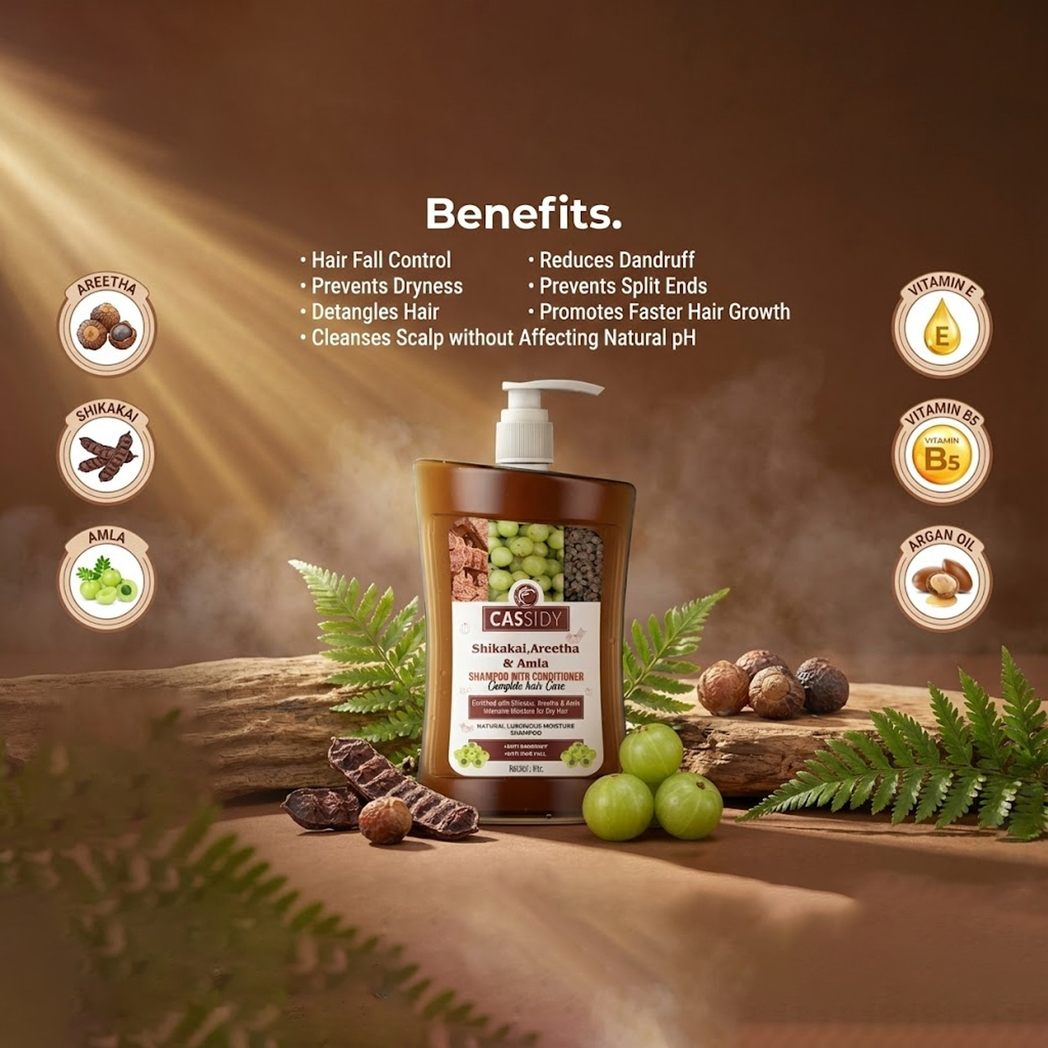 Image of CASSIDY Shikakai Areetha & Amla Shampoo With Conditioner For Complete Hair Care