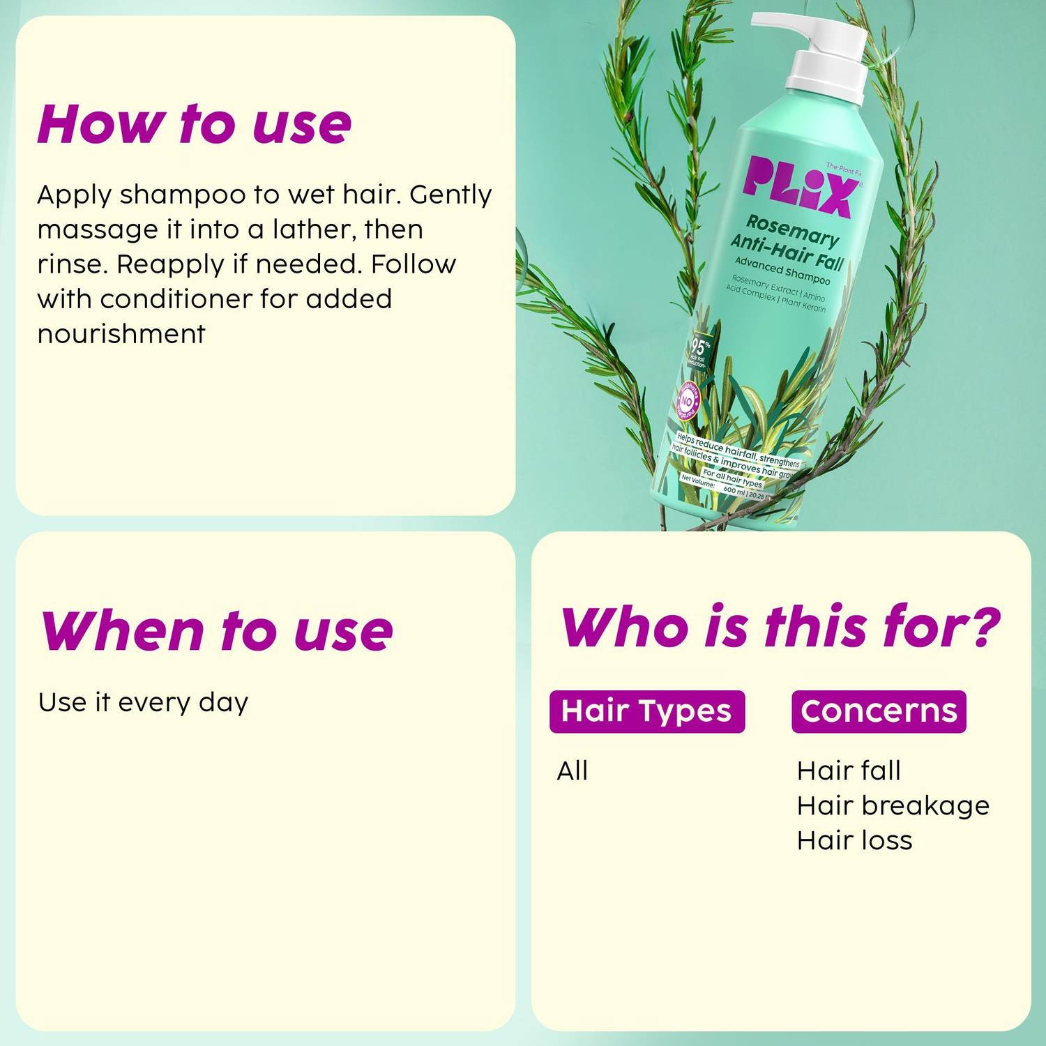 The Plant Fix Plix Rosemary Anti Hair Fall Shampoo 200ml - Image 5