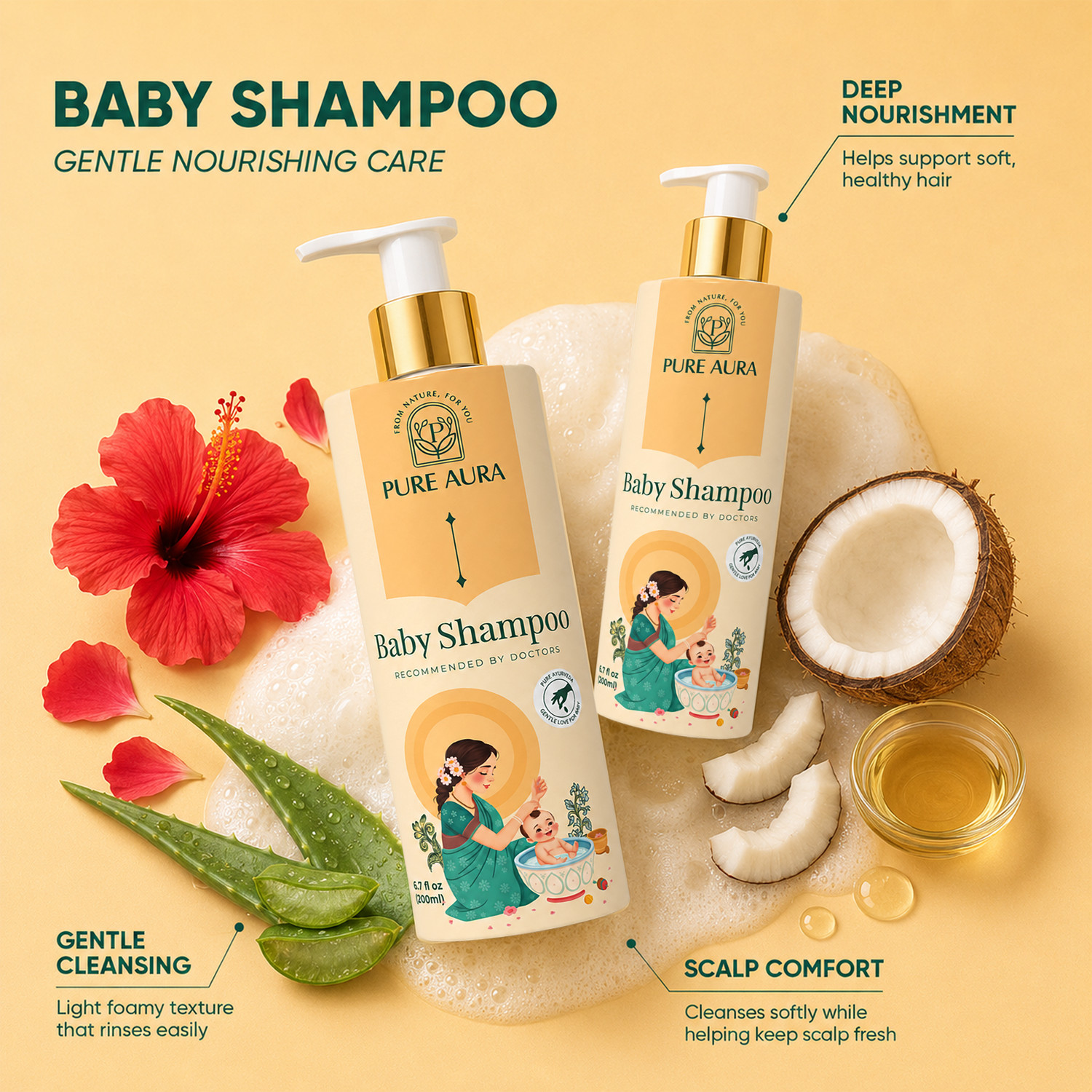 Image of Pure Aura Baby Shampoo | Chemical-Free | Gentle & Nourishing for Babys Hair
