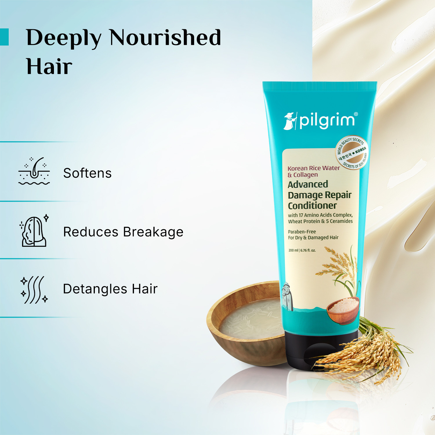 Image of Pilgrim Korean Rice Water & Collagen Advanced Damage Repair Conditioner|Nourish|Softens
