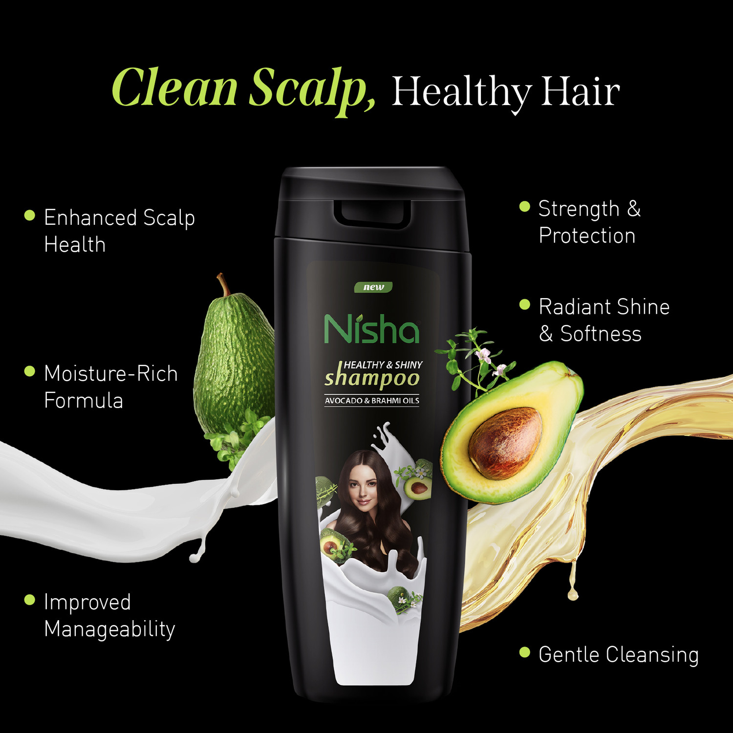 Image of Nisha Avacado & Brahmi Oils Shampoo For Strong Beautiful Hair, 180 ML - Pack Of 2
