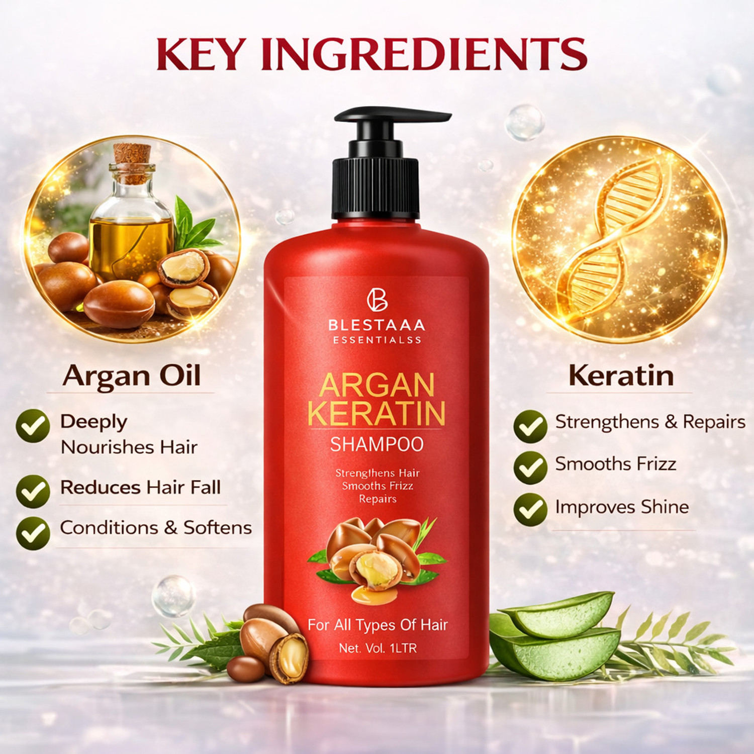Image of blestaaa essentialss Keratin Argan OIL Smooth Shampoo Shine for Frizz Control FOR WOMEN..