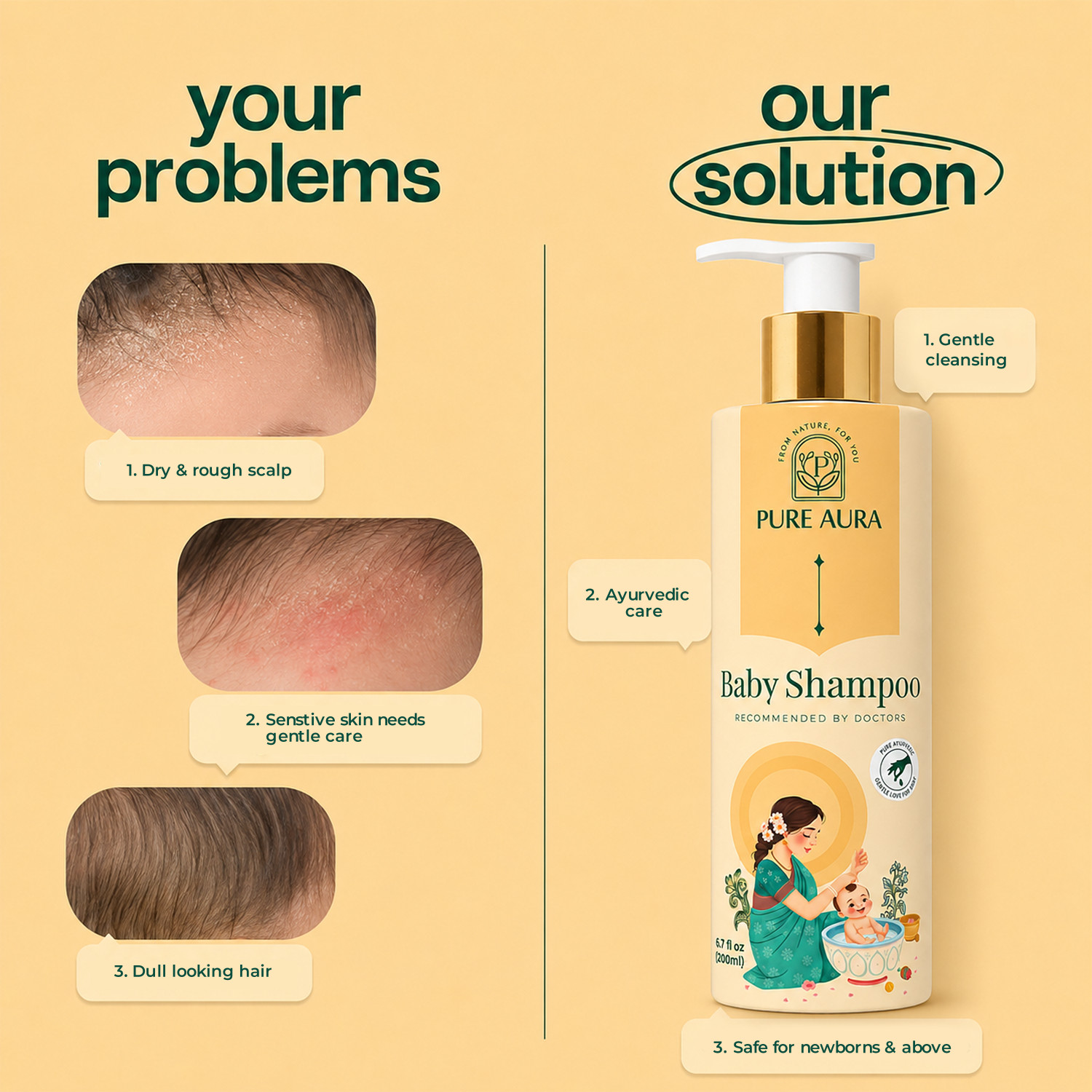 Image of Pure Aura Baby Shampoo | Chemical-Free | Gentle & Nourishing for Babys Hair