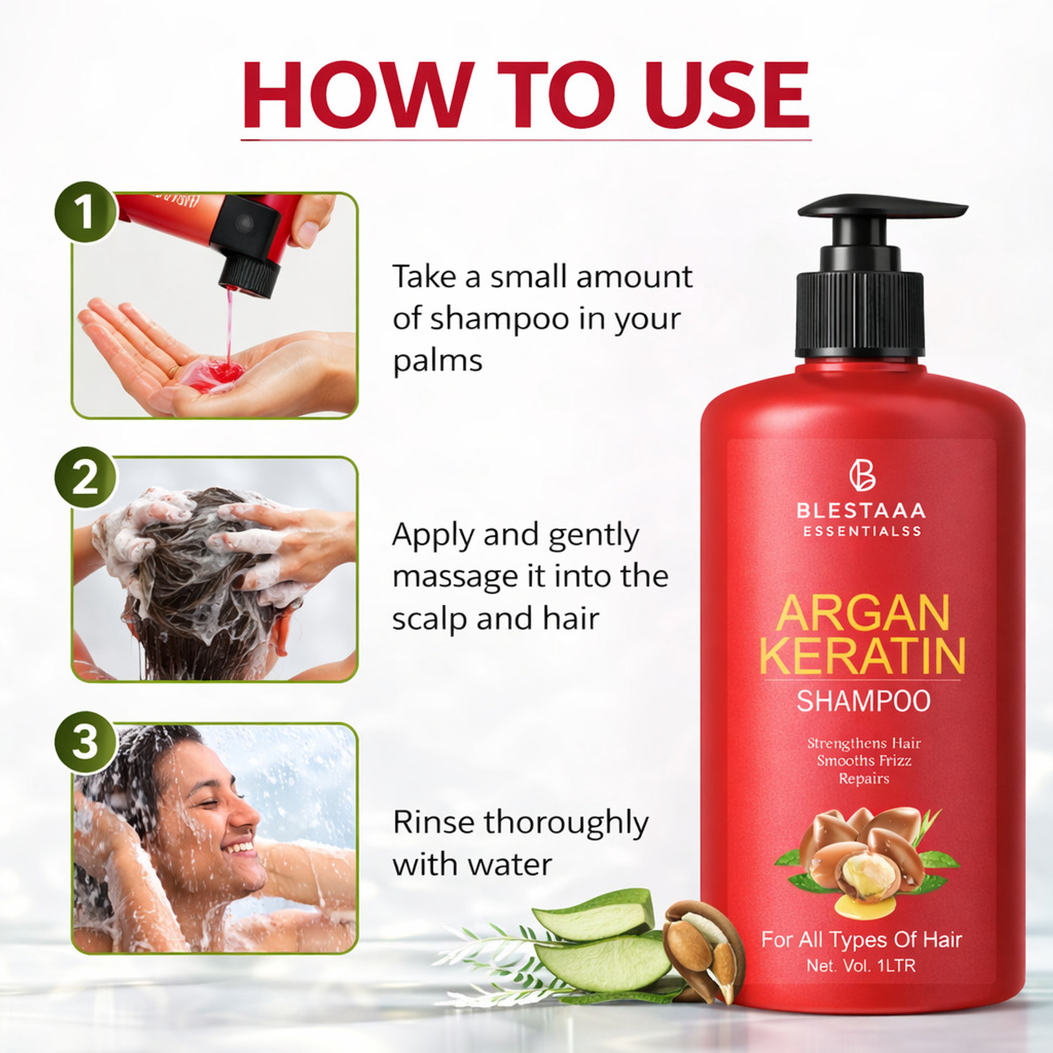 Image of blestaaa essentialss Keratin Argan OIL Smooth Shampoo Shine for Frizz Control FOR WOMEN..