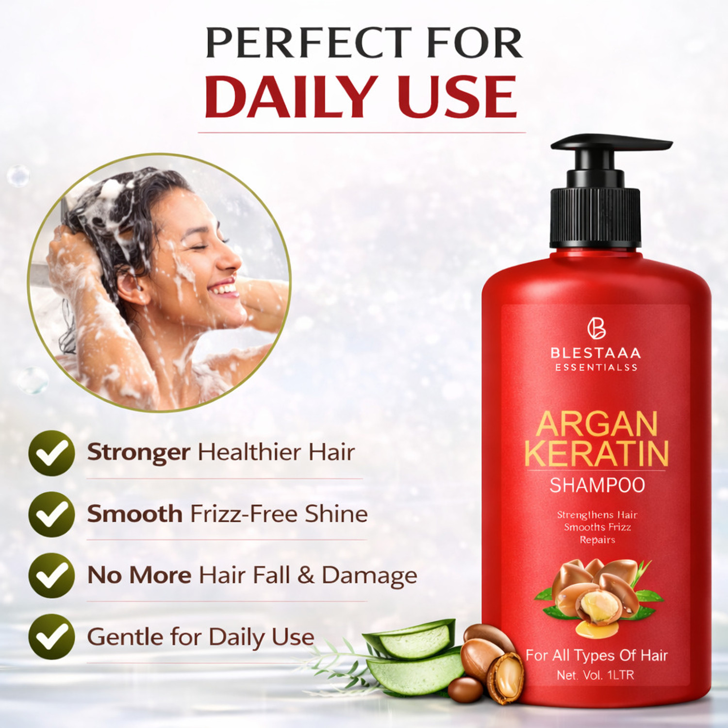 Image of blestaaa essentialss Keratin Argan OIL Smooth Shampoo Shine for Frizz Control FOR WOMEN..