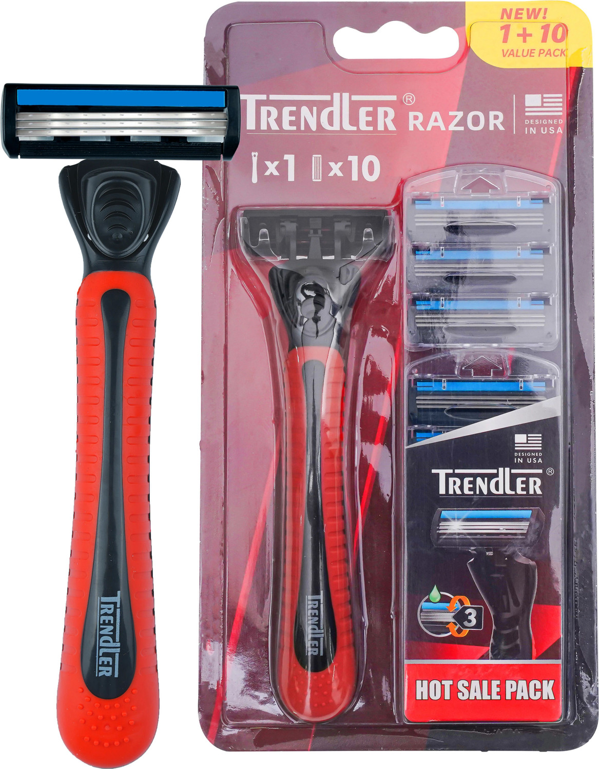 Image of TRENDLER 3 blade Shaving Razor for Men Handle + 10 Blades Cartridge, Men
