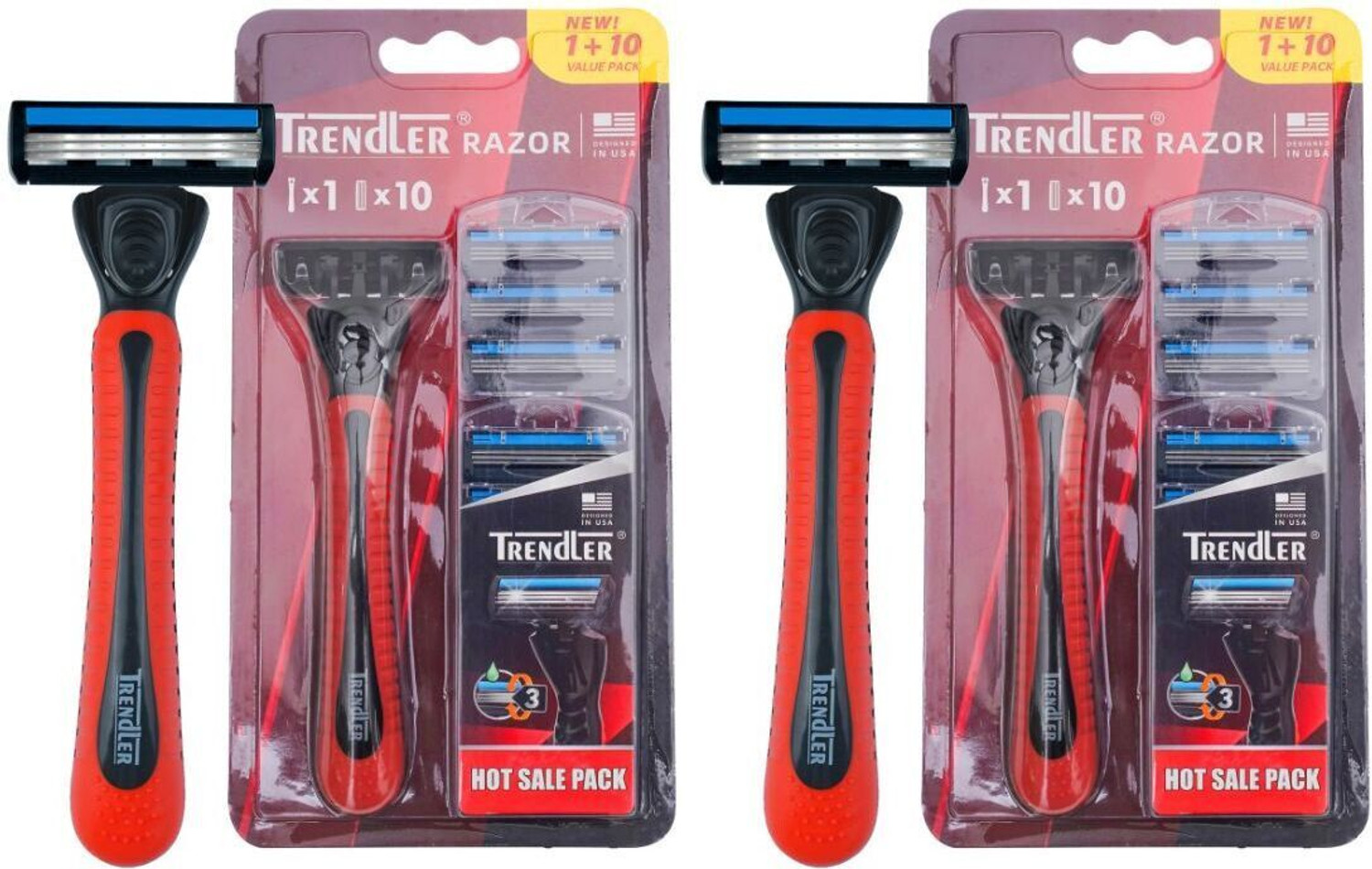 Image of TRENDLER 3 blade Shaving Razor for Men Handle + 10 Blades Cartridge, Men