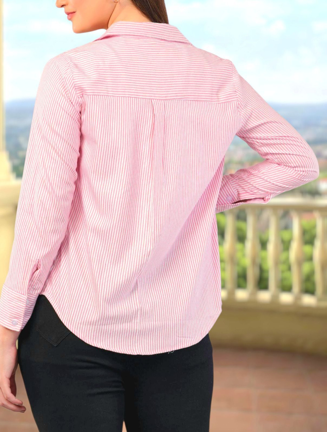 Image of TIGER SNAKE Women Striped Casual Pink Shirt