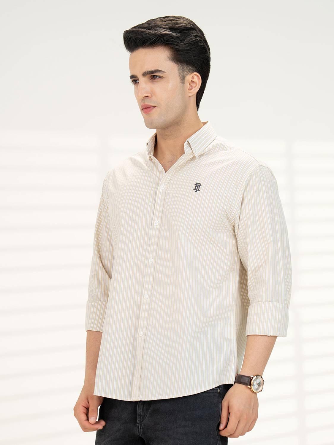 RED TAPE Men Striped Casual Khaki Shirt