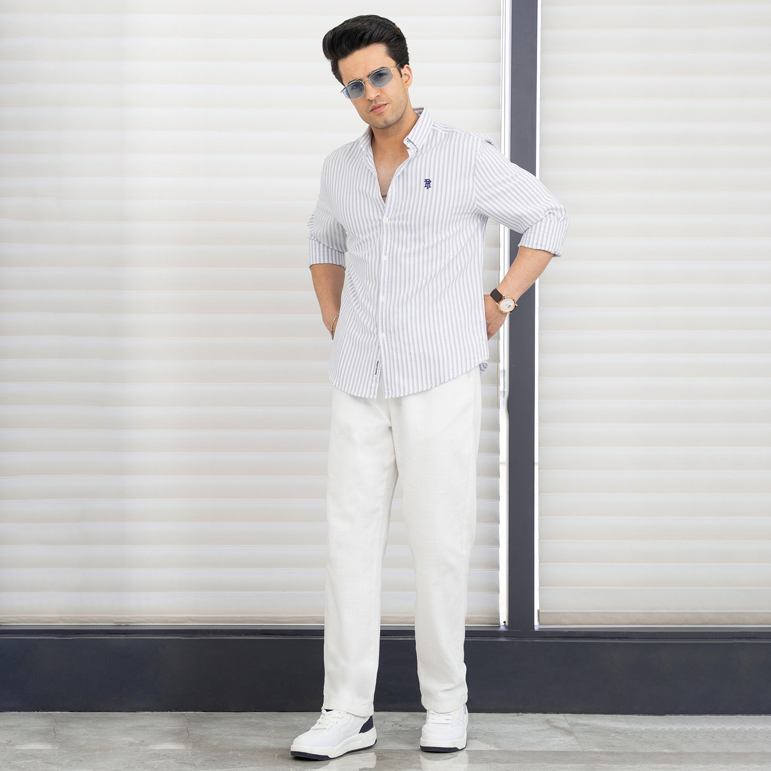 Image of RED TAPE Men Striped Casual Blue Shirt