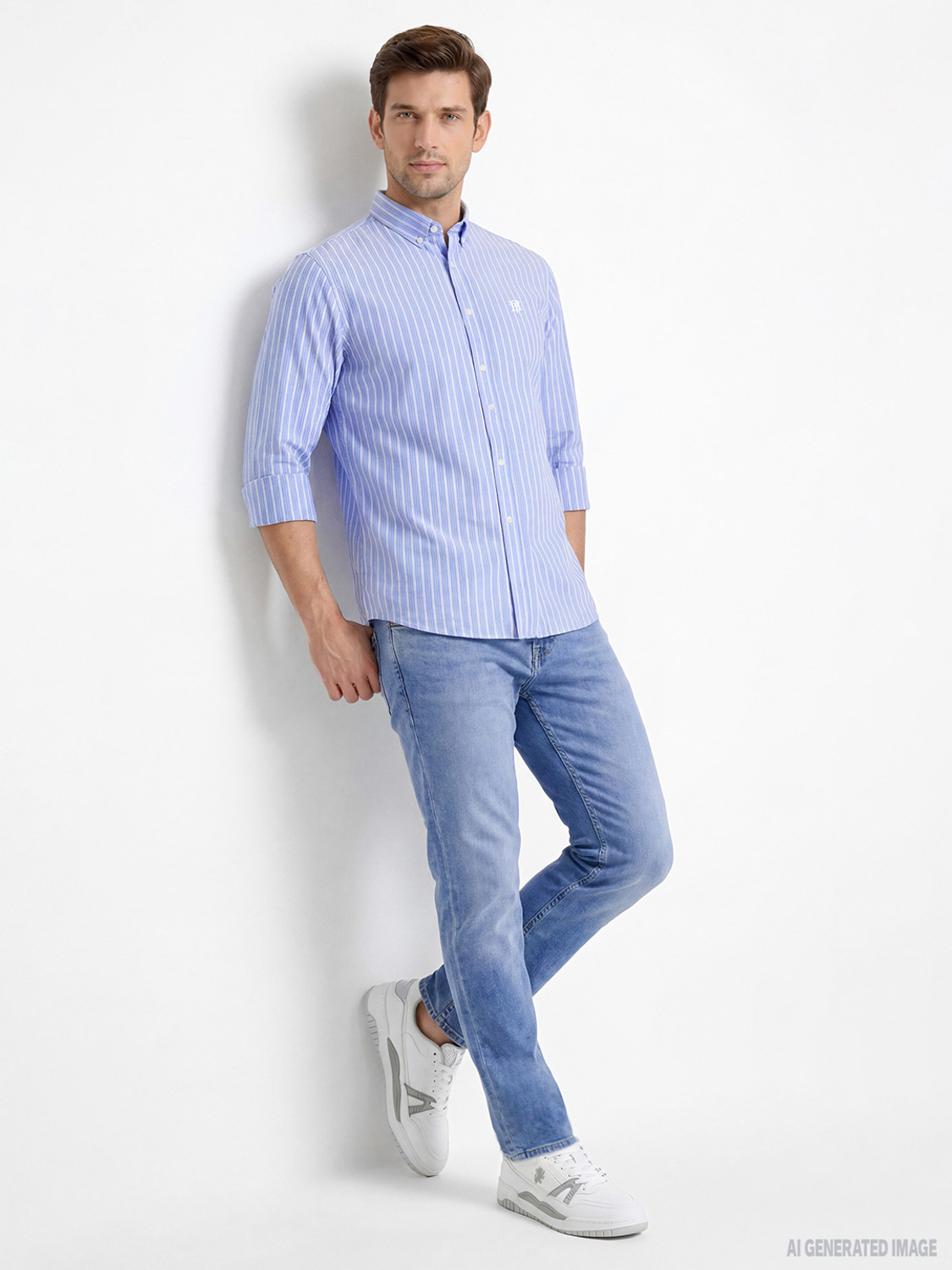 Image of RED TAPE Men Relaxed Fit Striped Button Down Collar Casual Shirt