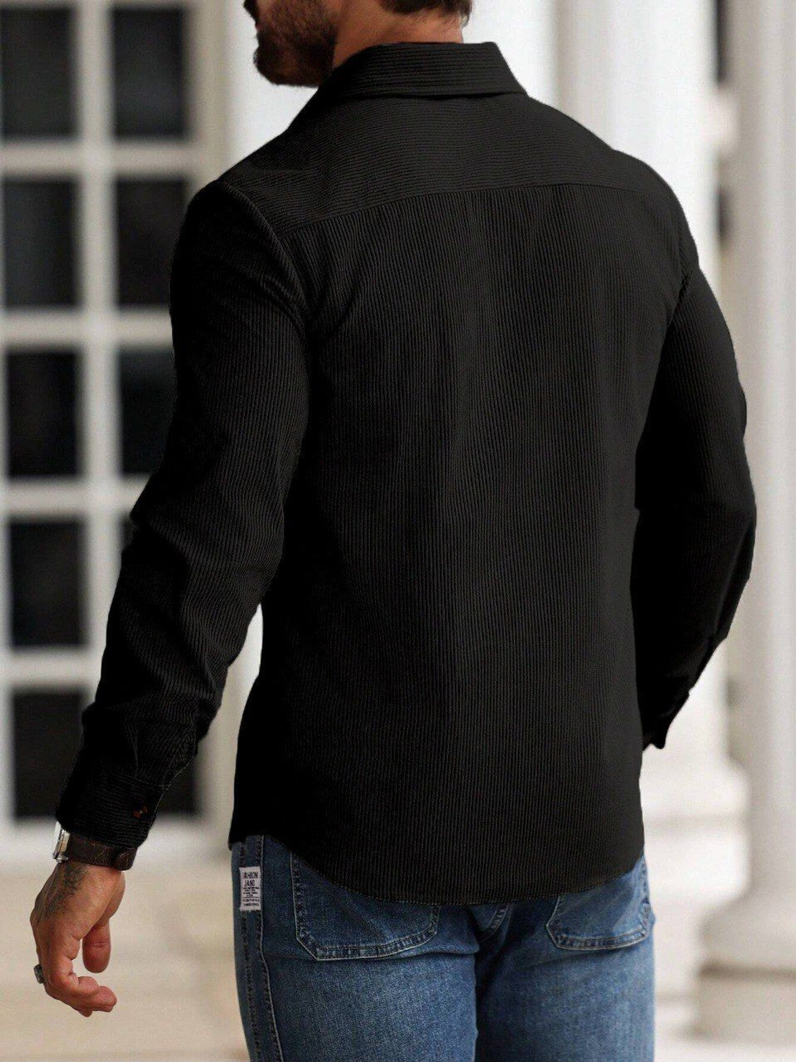 Image of COMBRAIDED Men Self Design Casual Black Shirt