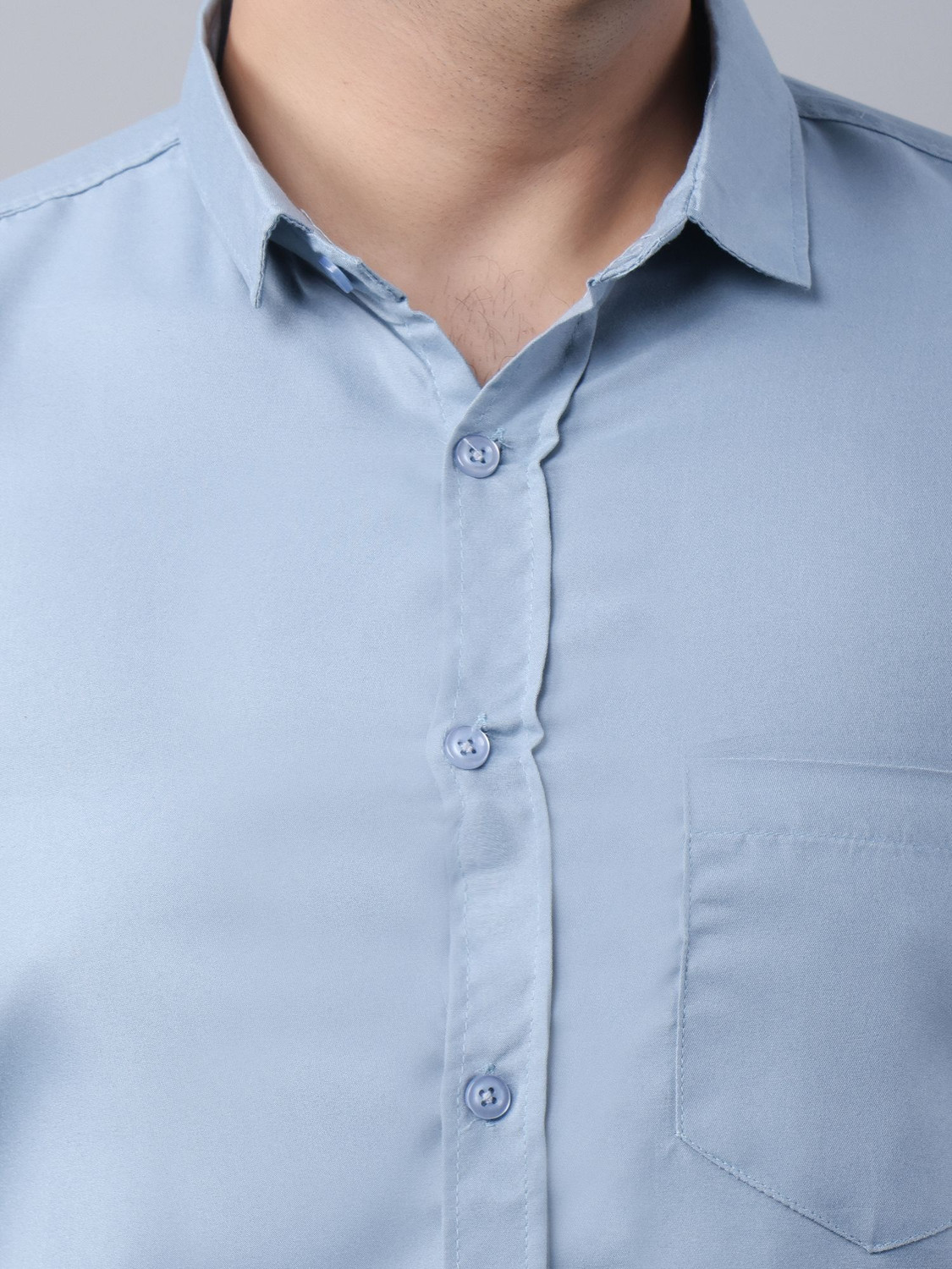 Image of GLeo Men Solid Casual Light Blue Shirt