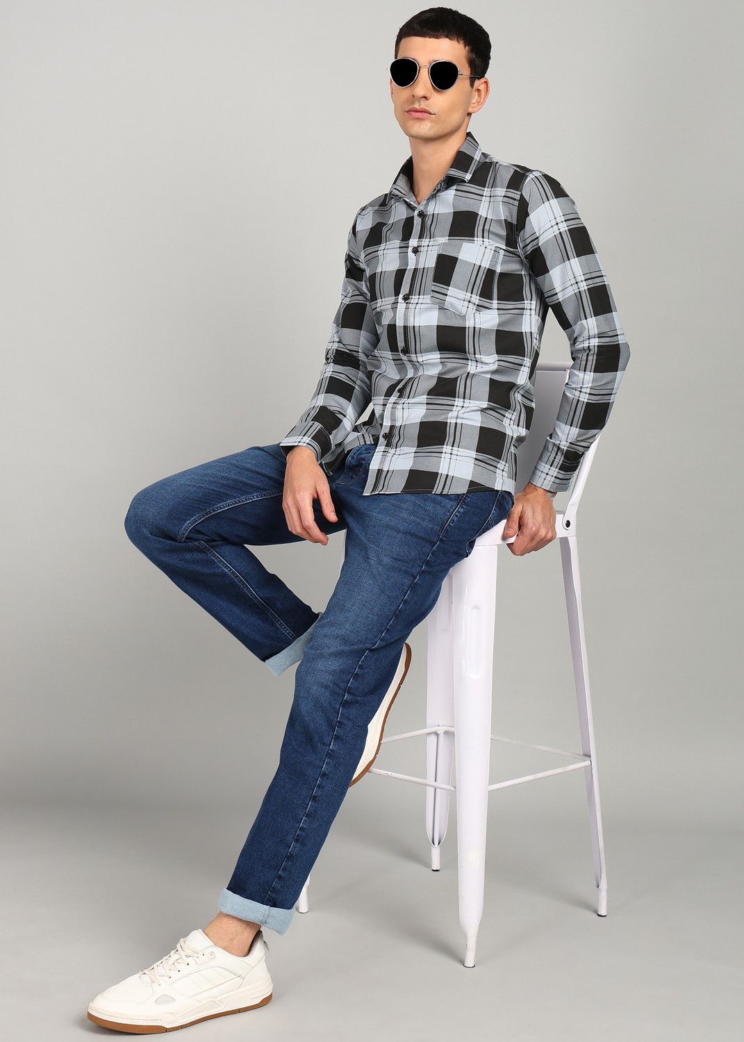 Image of RODEIZ Men Checkered Casual Grey Shirt