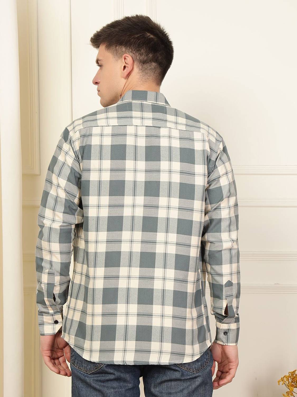 WOXEN Men Checkered Grey, Cream Shirt - Image 3