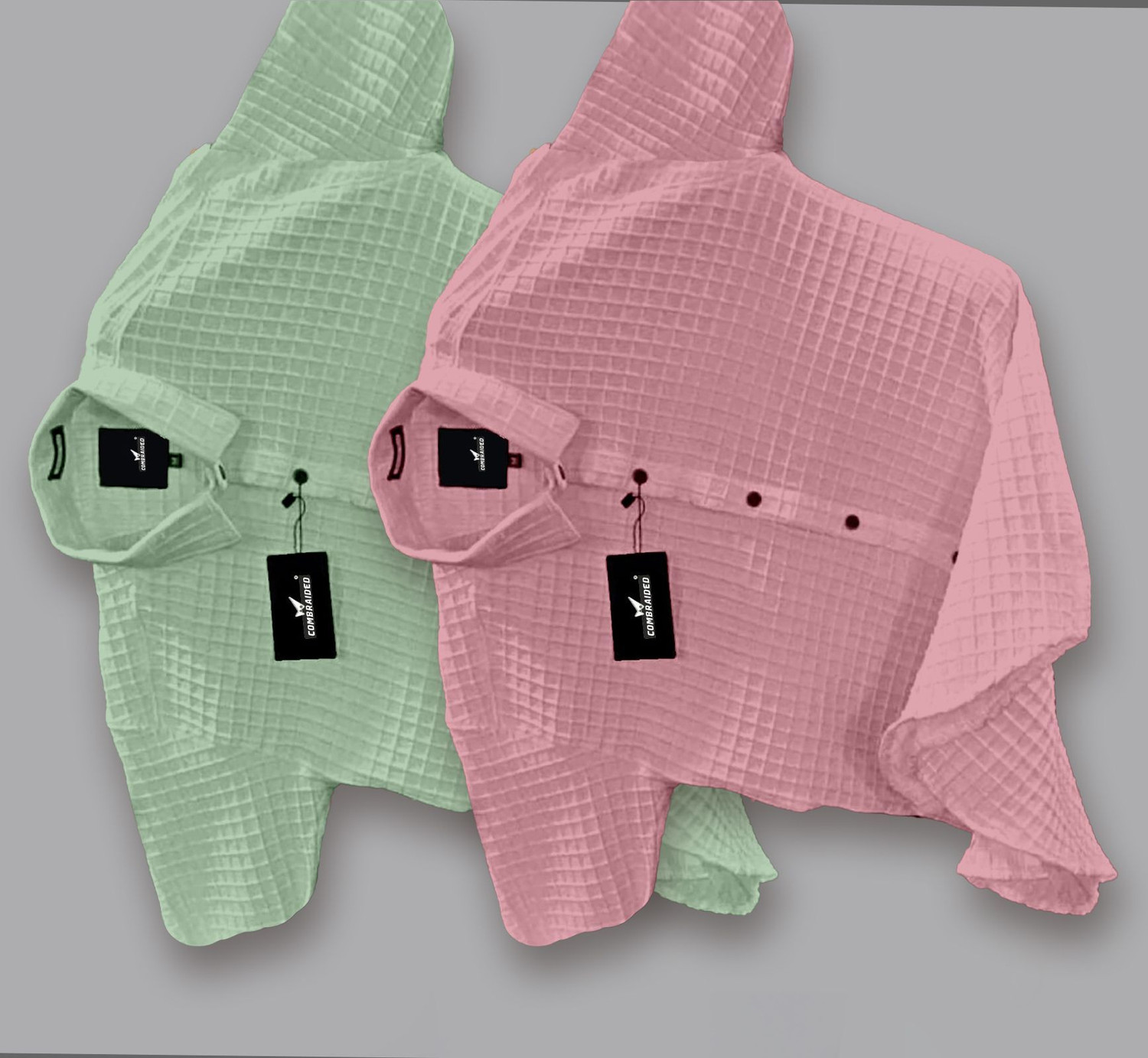 Image of COMBRAIDED Men Self Design Casual Light Green, Pink Shirt