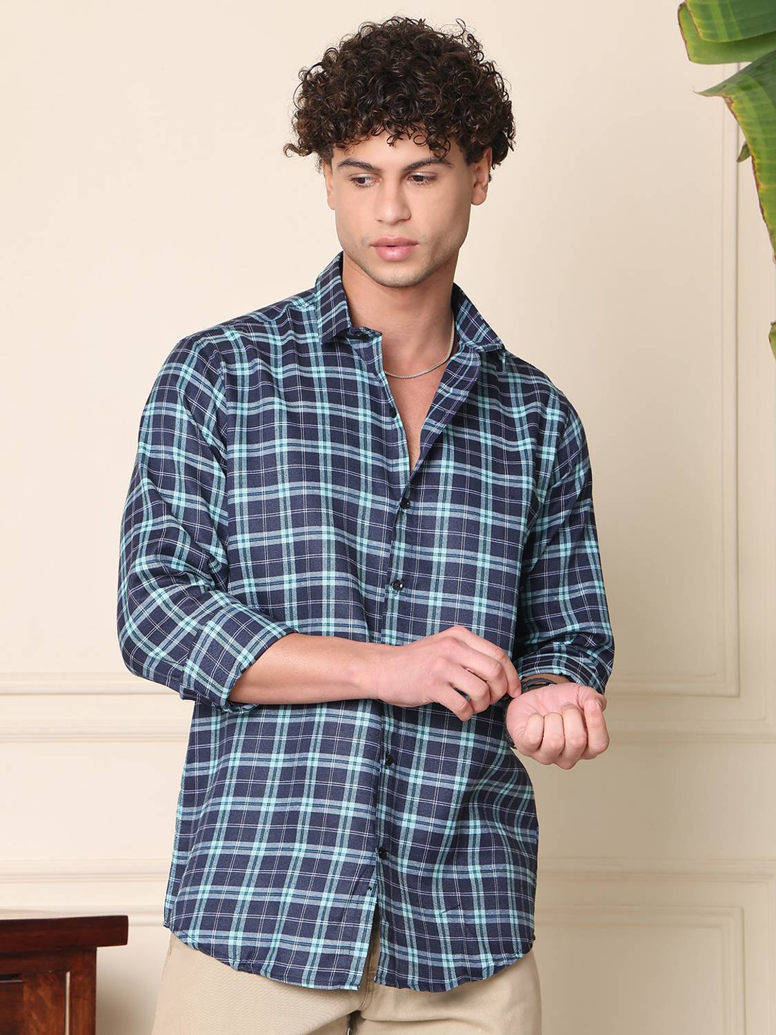 Tanip Men Checkered Casual Green, Blue Shirt
