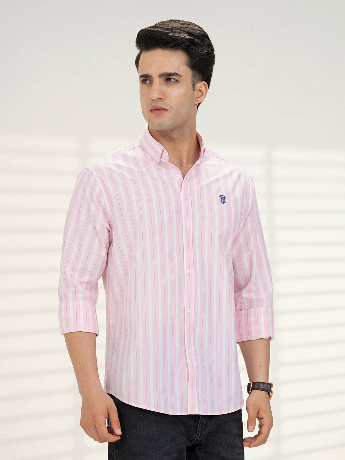 RED TAPE Men Striped Pink Shirt - Image 5