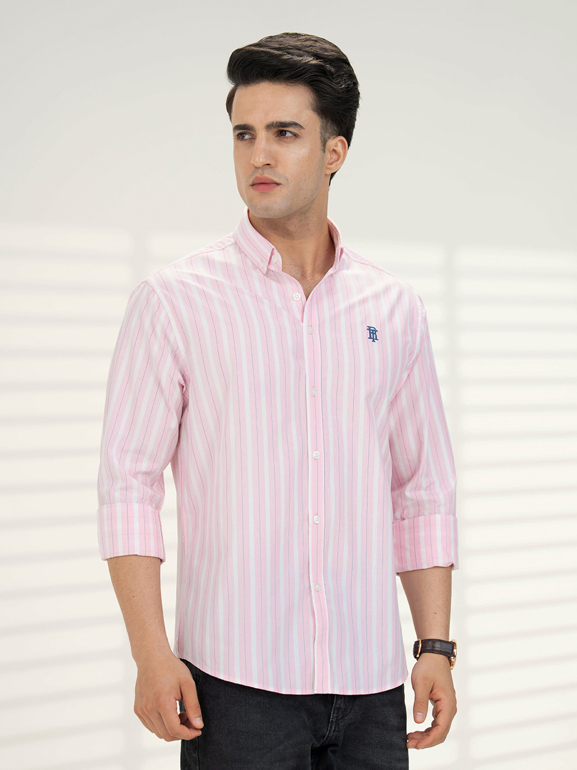 Image of RED TAPE Men Striped Casual Pink Shirt