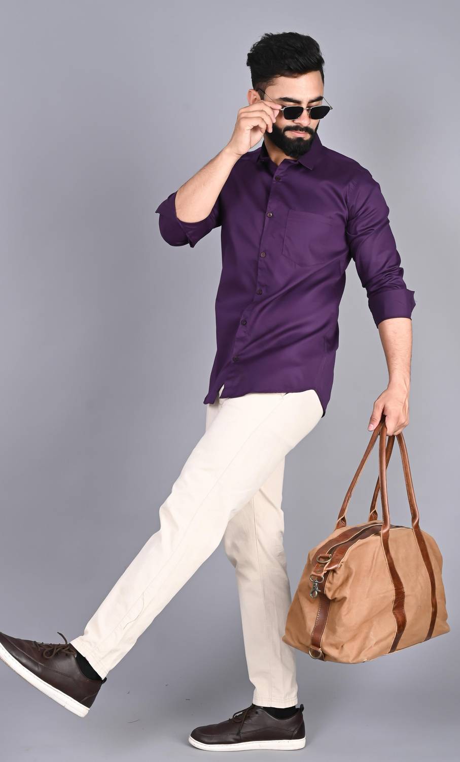 FUBAR Men Solid Formal Purple Shirt - Image 2