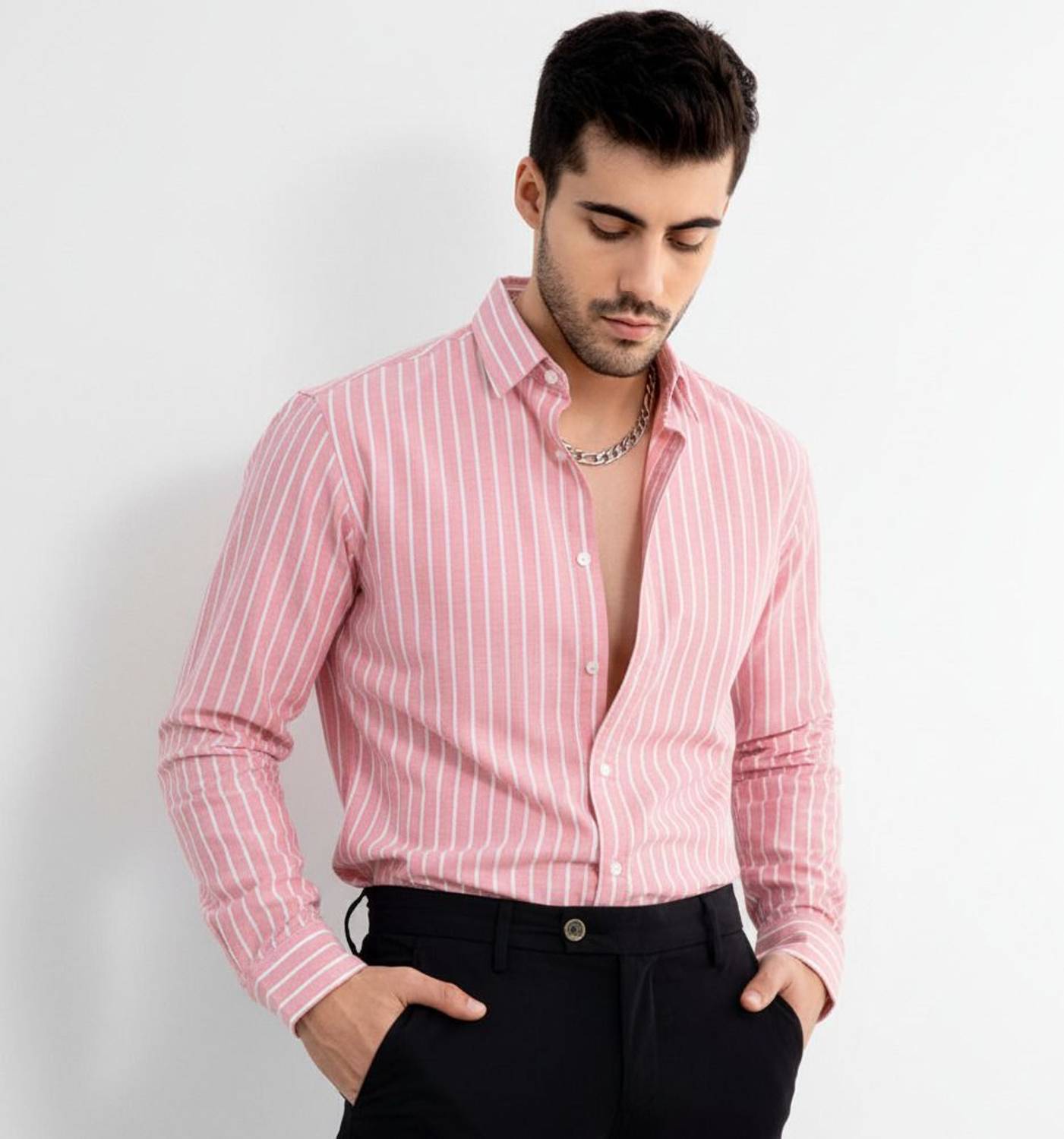 WE KAIKA Men Solid Casual Pink Shirt - Image 1