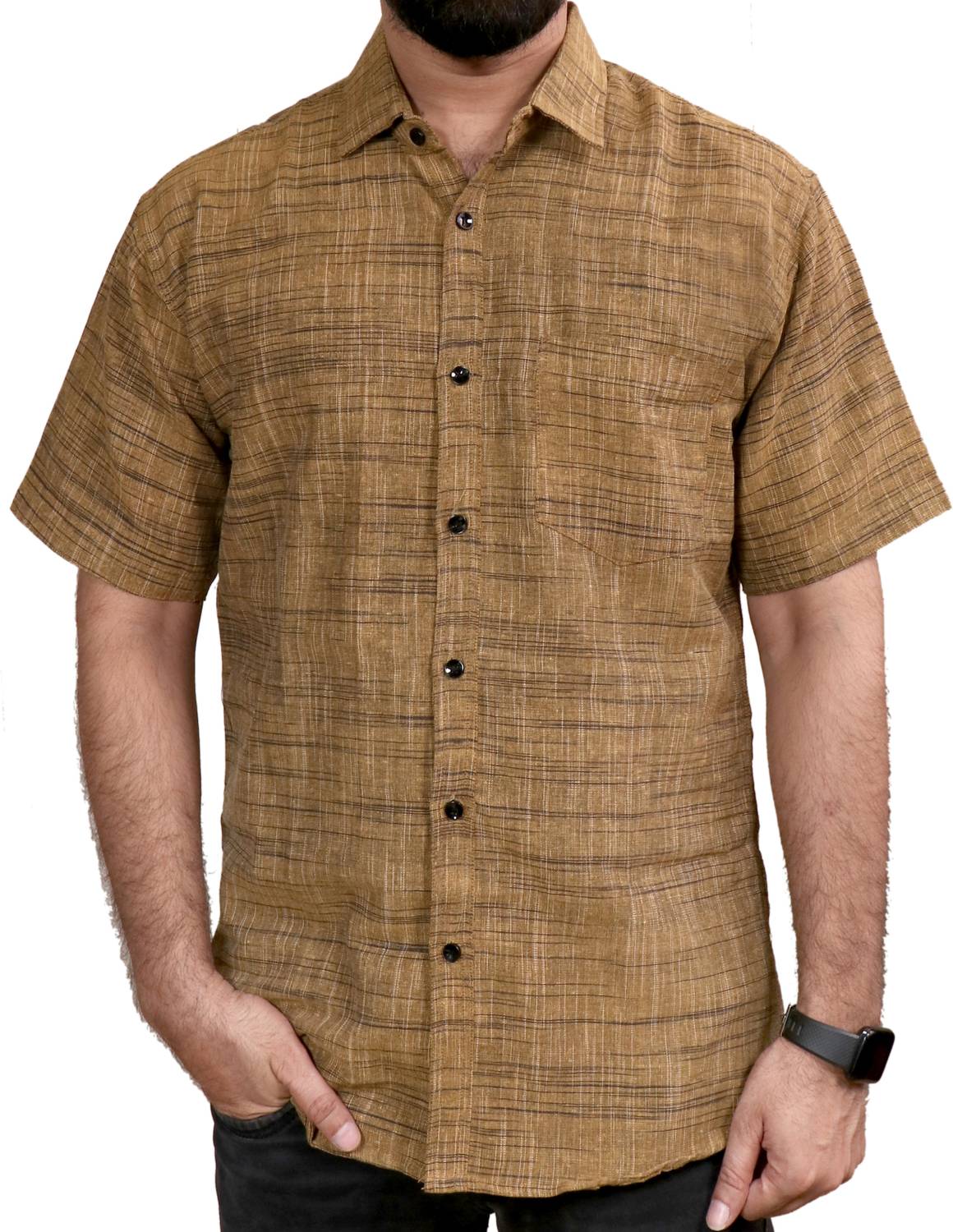 AUZAAI COLLECTION Men Self Design Casual Yellow Shirt