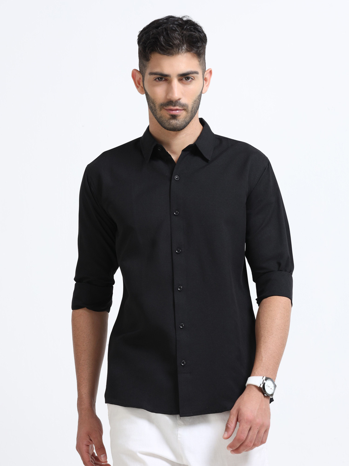 Image of METRONAUT Men Solid Casual Black Shirt