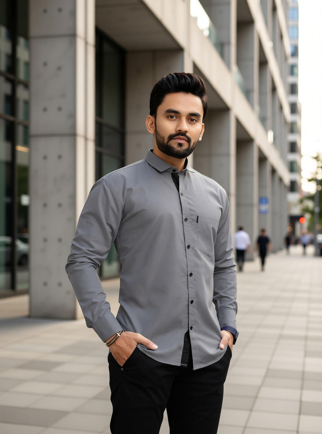 Image of RAHUL LOOK Men Solid Casual Grey Shirt