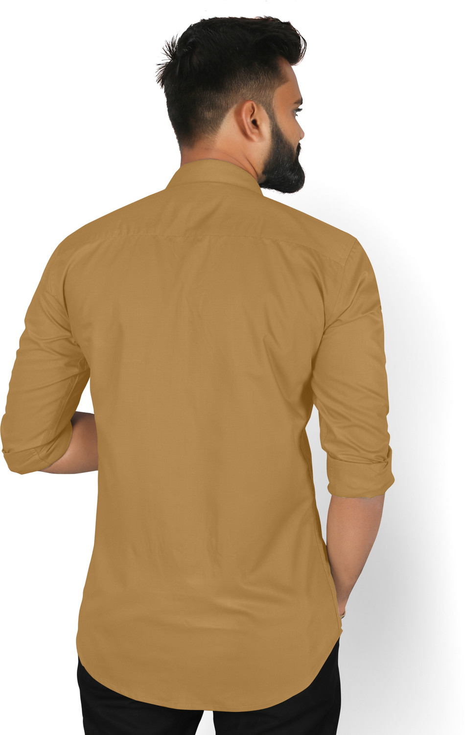 Image of FIBERMILL Men Solid Formal Khaki Shirt