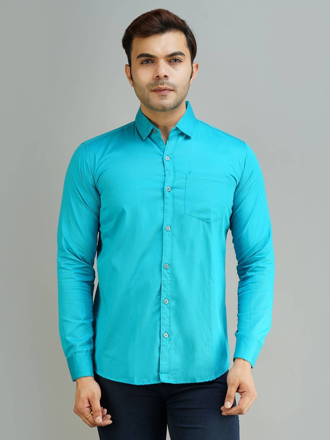 youth first Men Solid Casual Blue Shirt