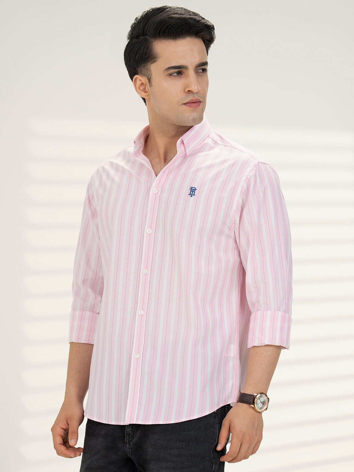 Image of RED TAPE Men Striped Casual Pink Shirt