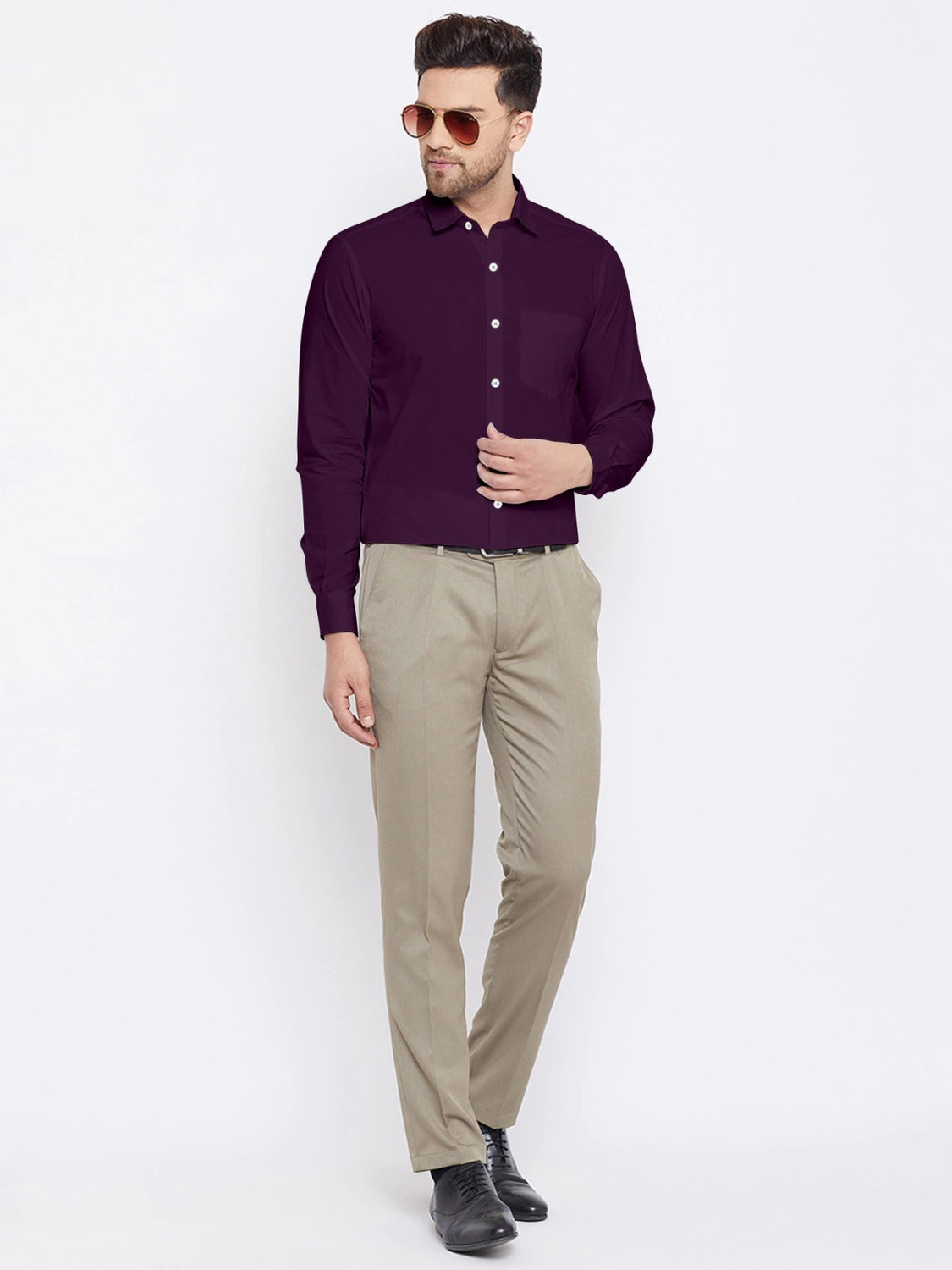 Image of PROBEX INTERNATIONAL Men Solid Formal Purple Shirt