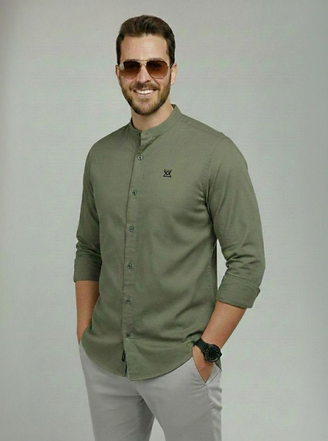 Image of garry richard Men Solid Casual Light Green Shirt