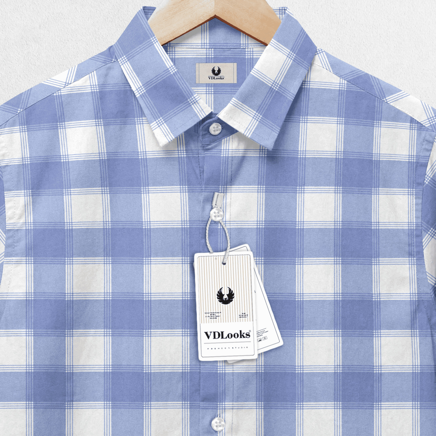 Image of Vdlooks Men Checkered Casual Light Blue Shirt
