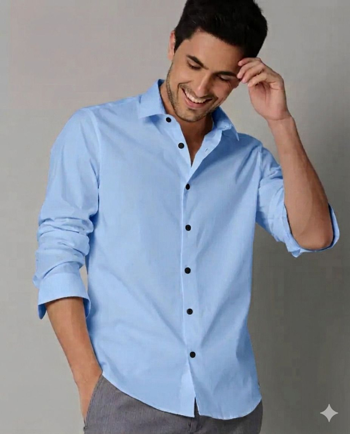 Image of GLeo Men Solid Casual Light Blue Shirt