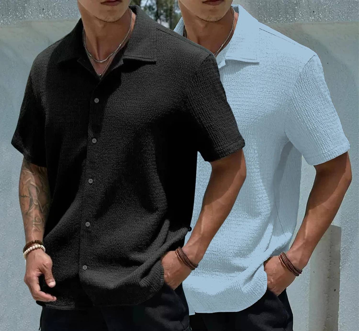 COMBRAIDED Men Slim Fit Solid Cut Away Collar Casual Shirt (Pack