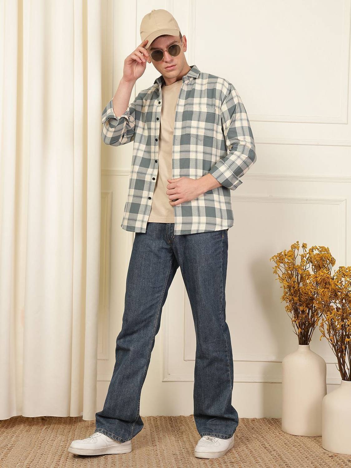 WOXEN Men Checkered Grey, Cream Shirt - Image 5