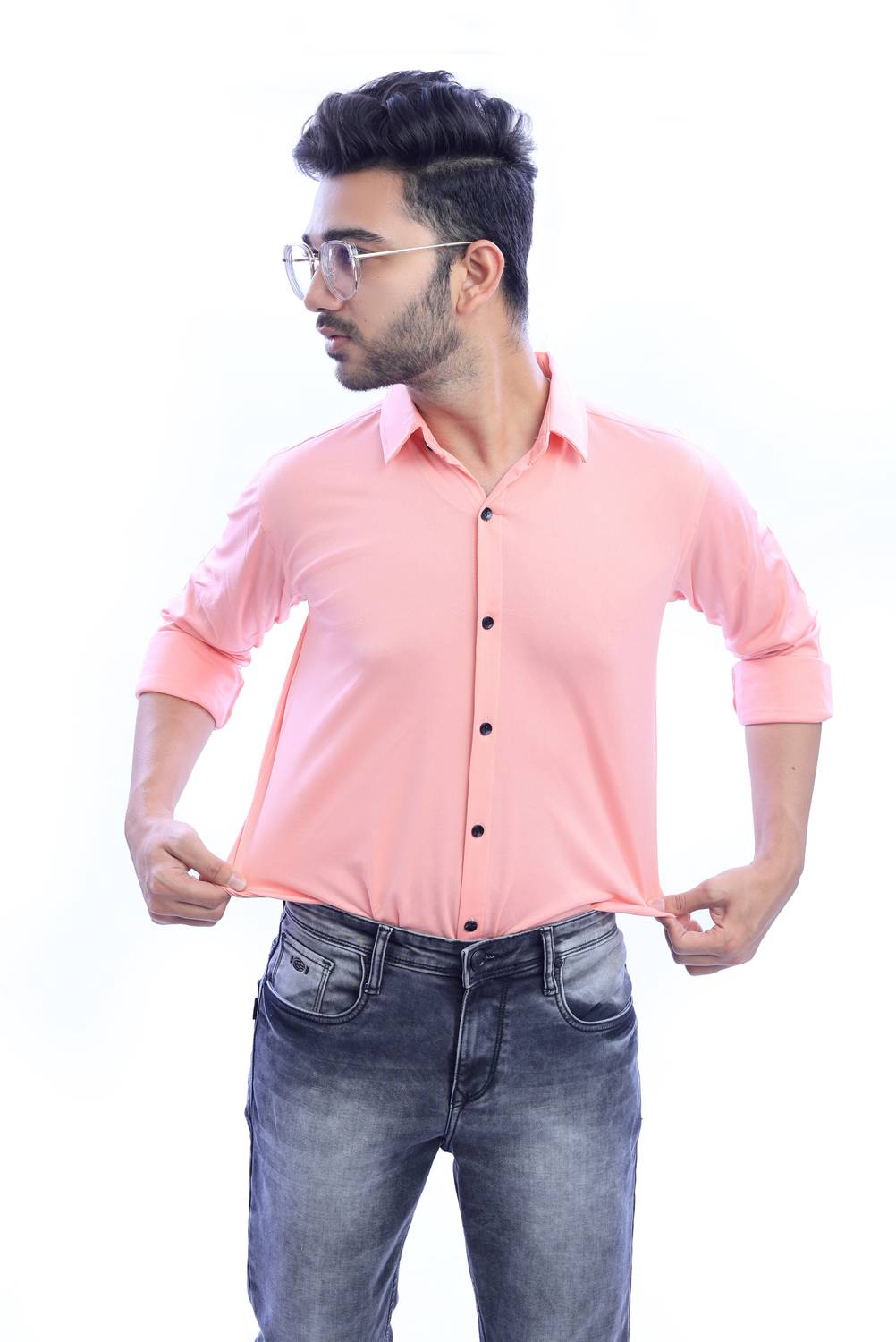 ALMORA Men Solid Casual Pink Shirt