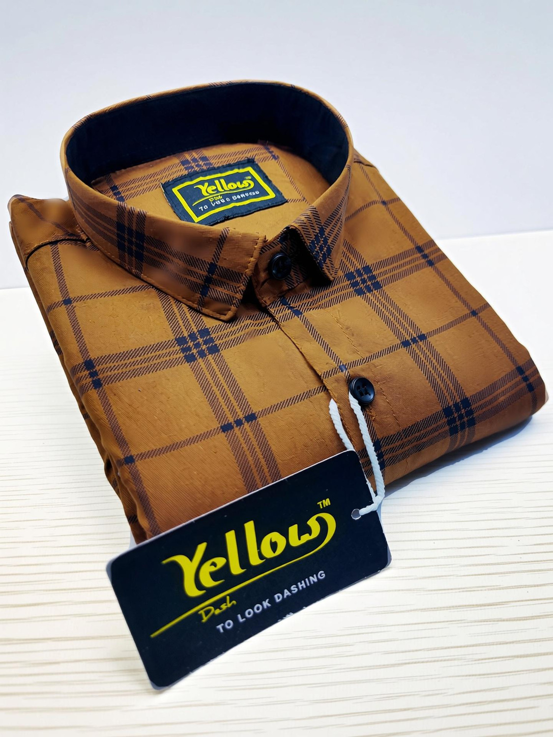 Image of YELLOWDASH Men Checkered Formal Brown Shirt