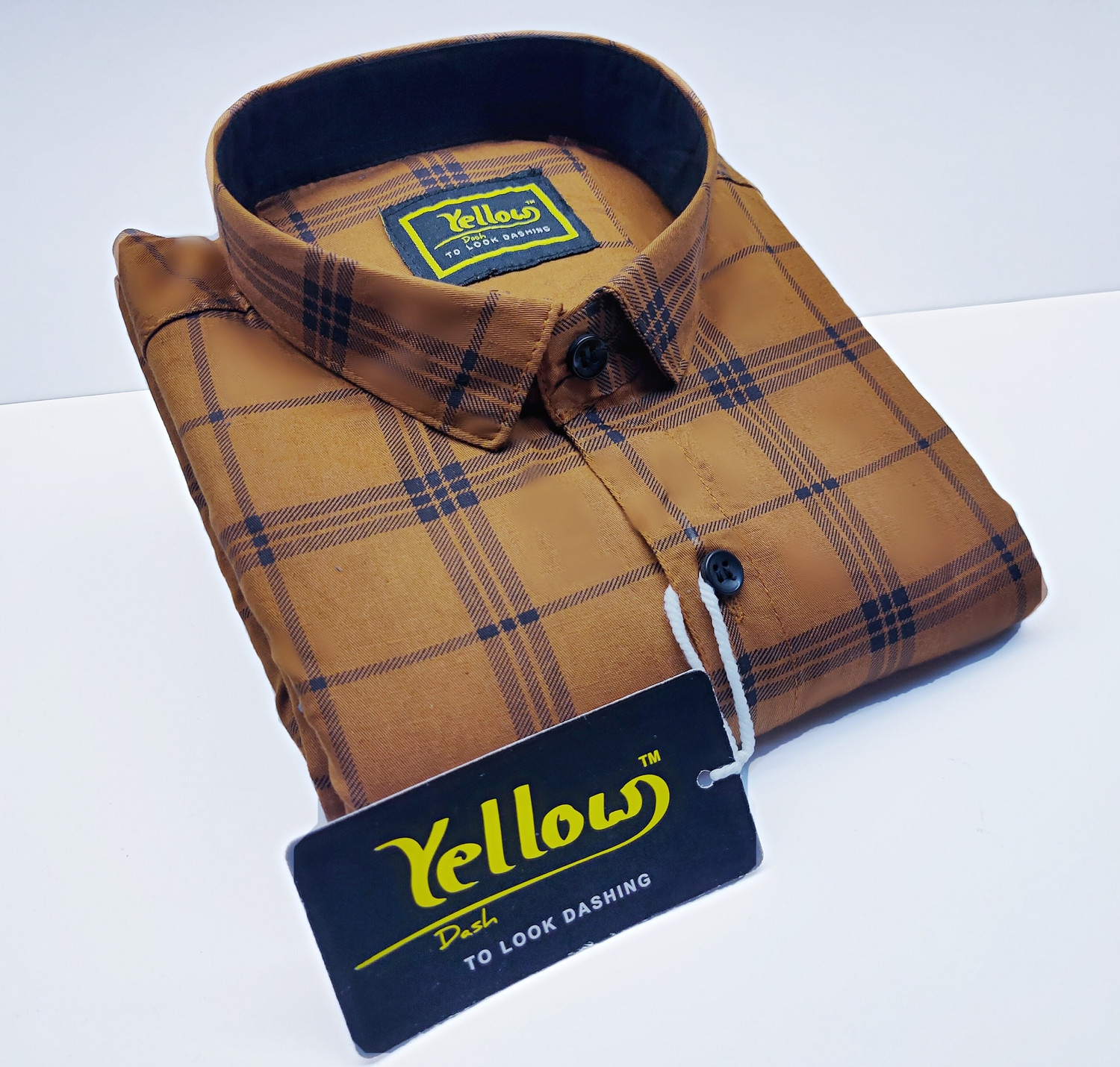 Image of YELLOWDASH Men Checkered Formal Brown Shirt