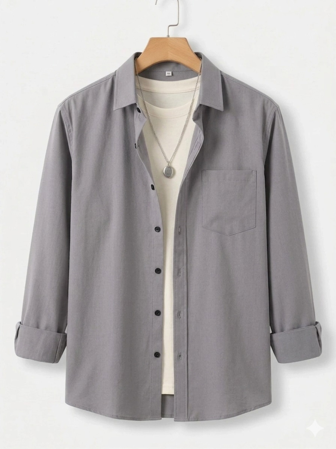 Image of METRONAUT Men Solid Casual Grey Shirt