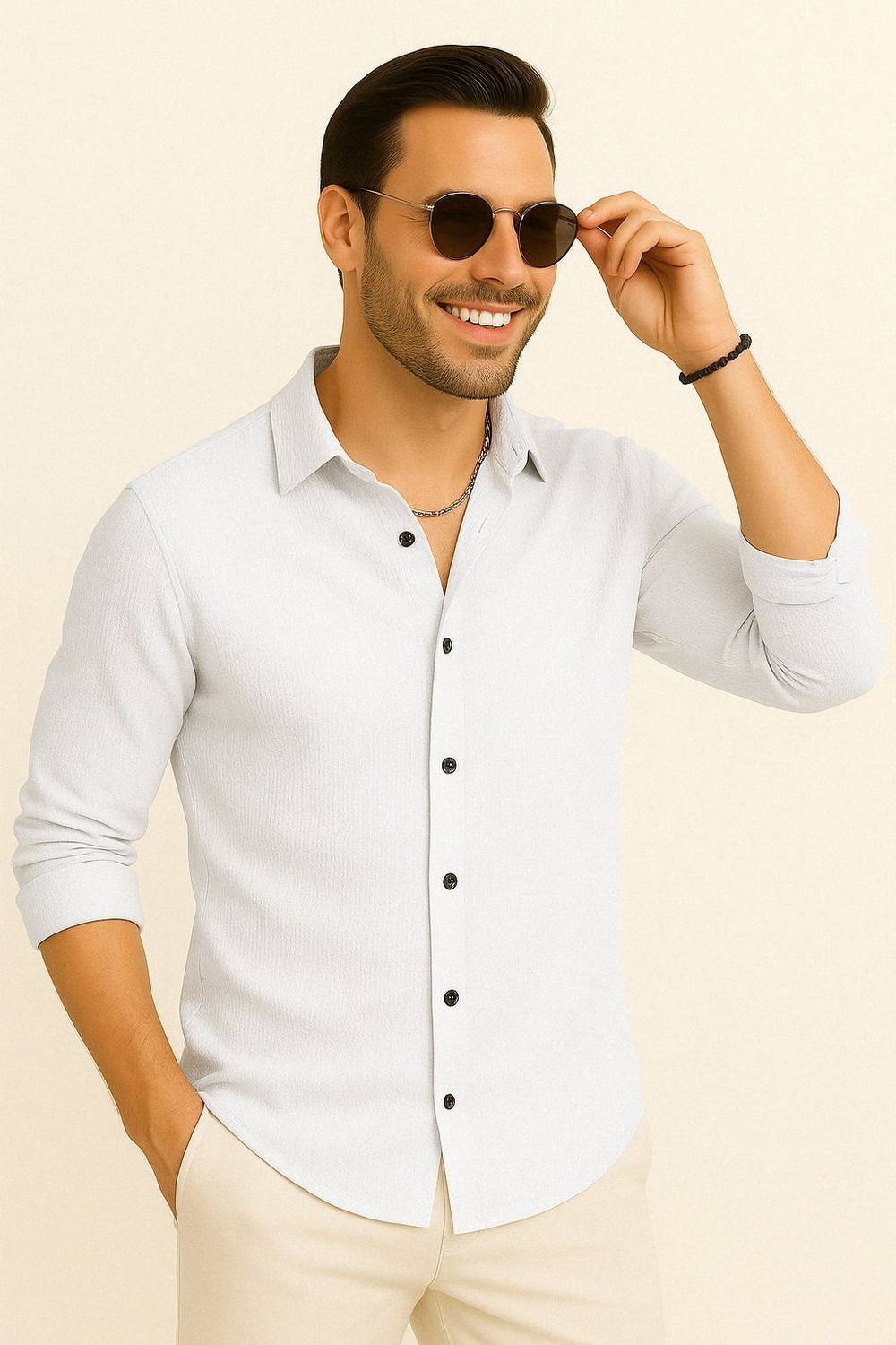 Image of METRONAUT Men Self Design Casual White Shirt