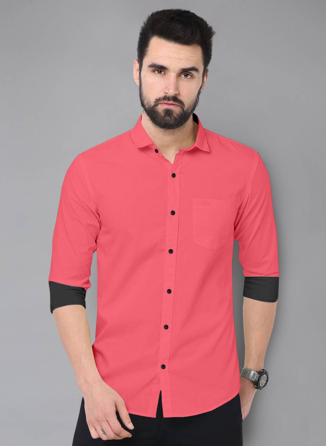 ALAIN CHIC Men Solid Casual Pink Shirt