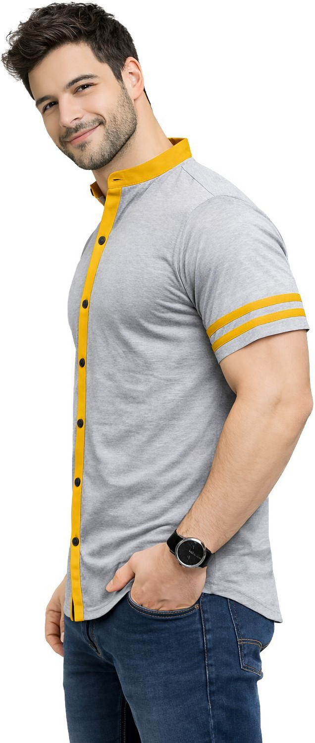 Image of Money Leaf Men Solid Casual Silver Shirt