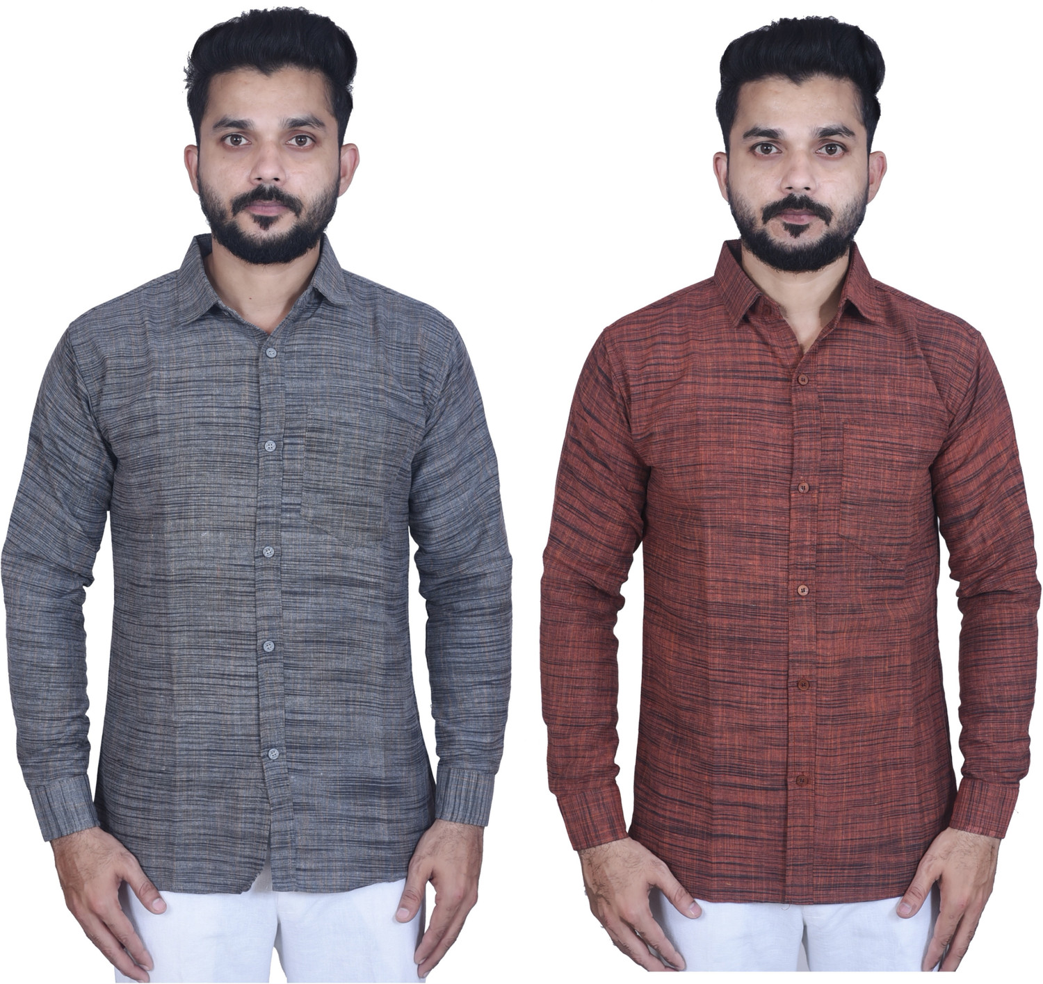 Image of W S TEXTILE Men Self Design Casual Blue, Red Shirt