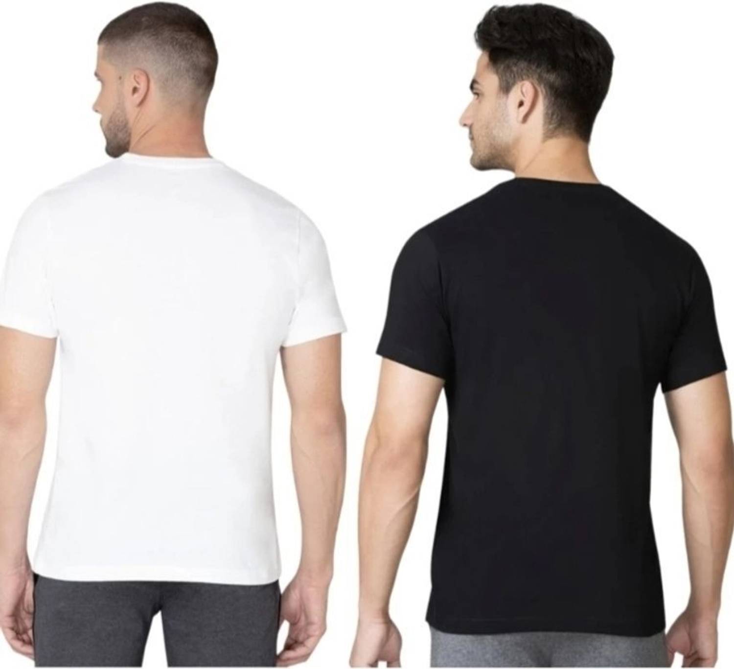 FND Men's Round Neck Solid Black, White T-Shirt - Image 3