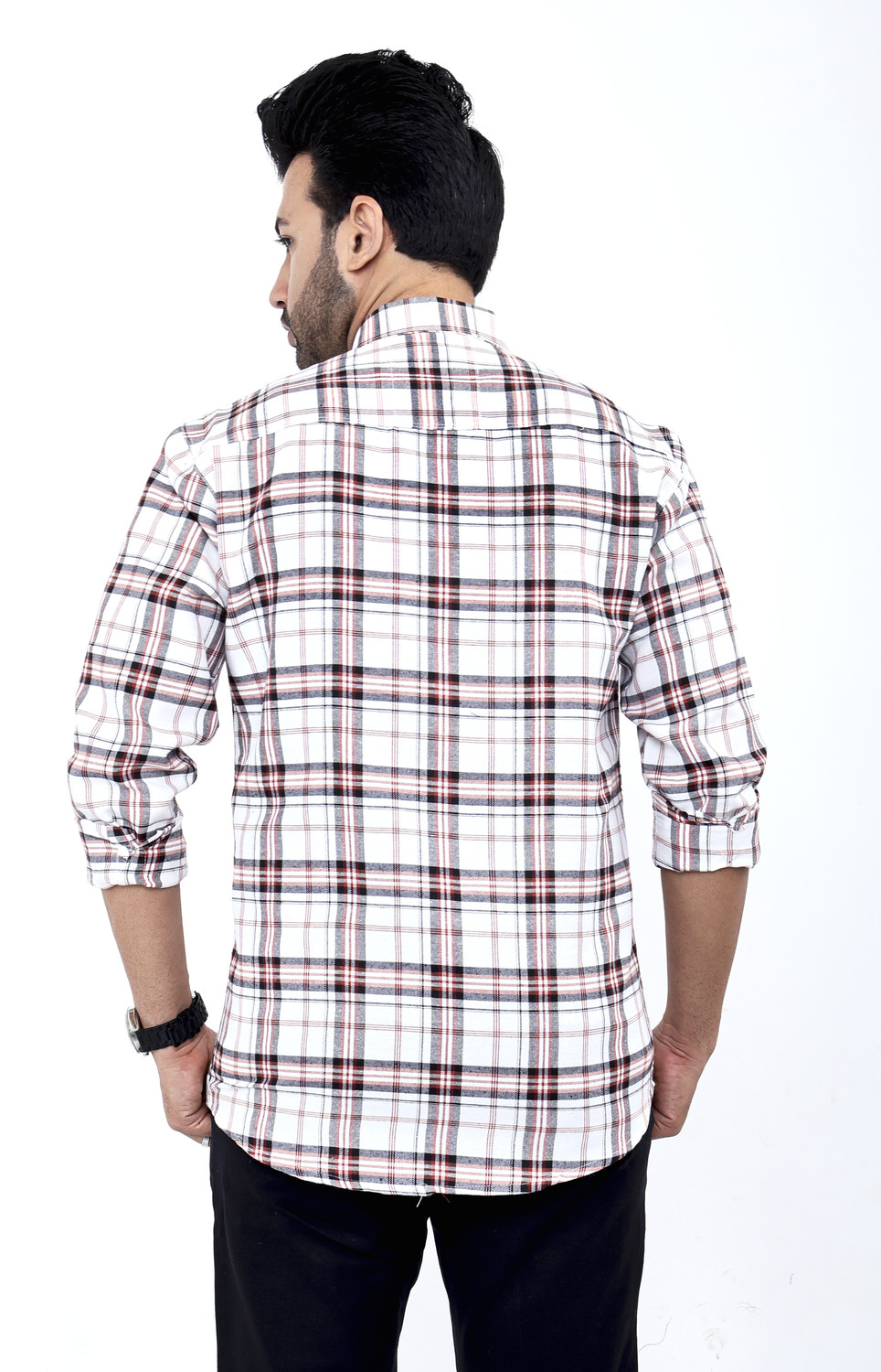 Image of FATTY MOUSE Men Checkered Casual White Shirt
