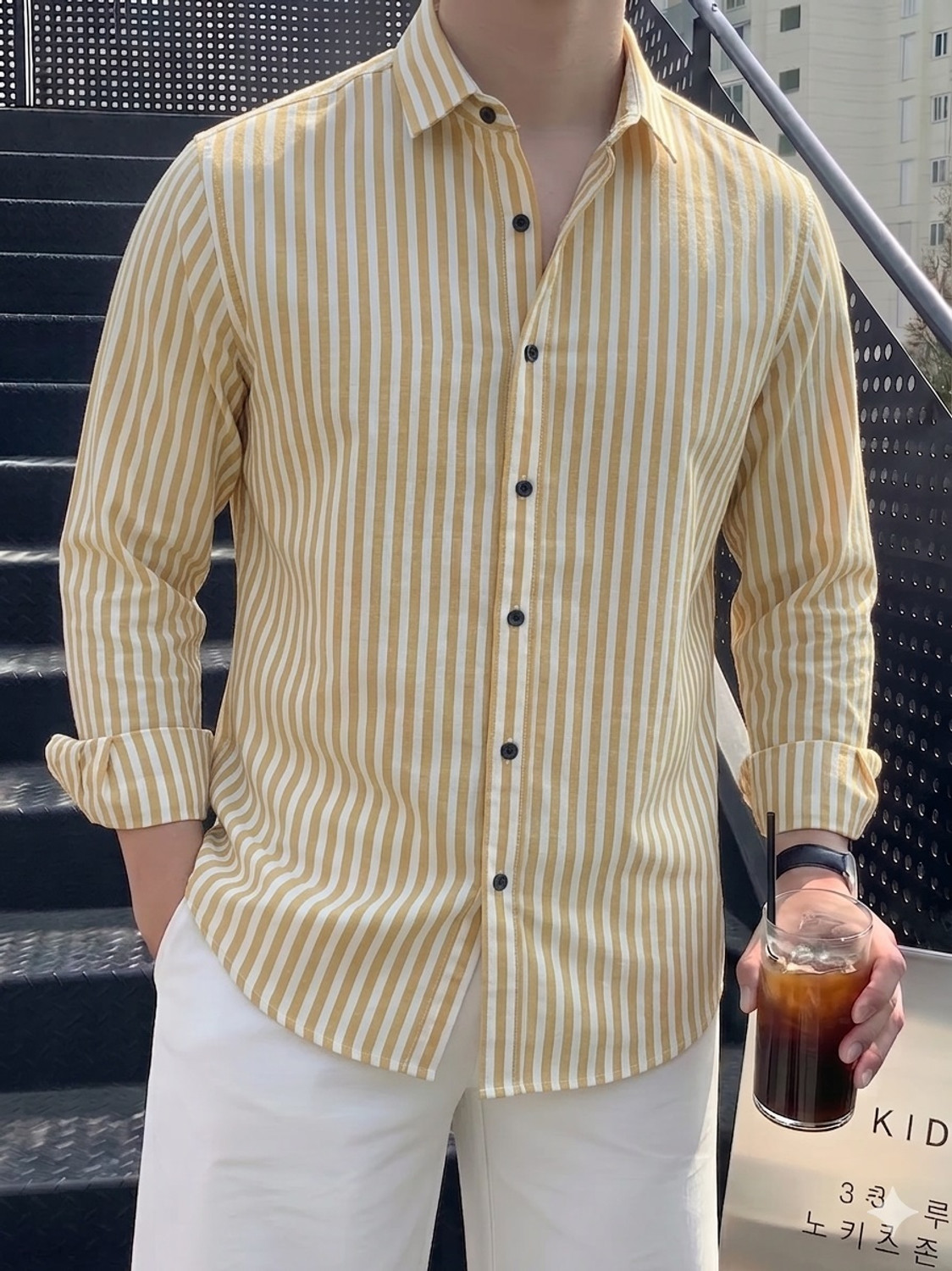 Image of METRONAUT Men Striped Casual Yellow Shirt
