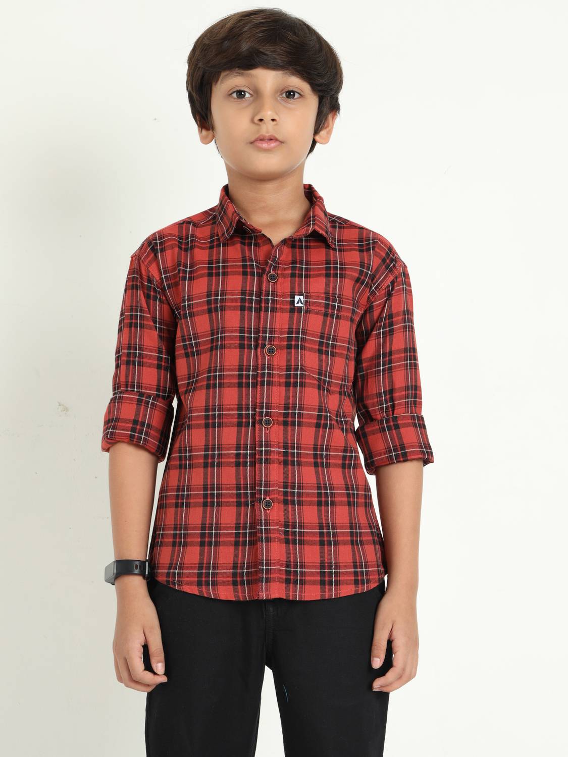 ALLWIN PAUL Boys Checkered Casual Orange Shirt